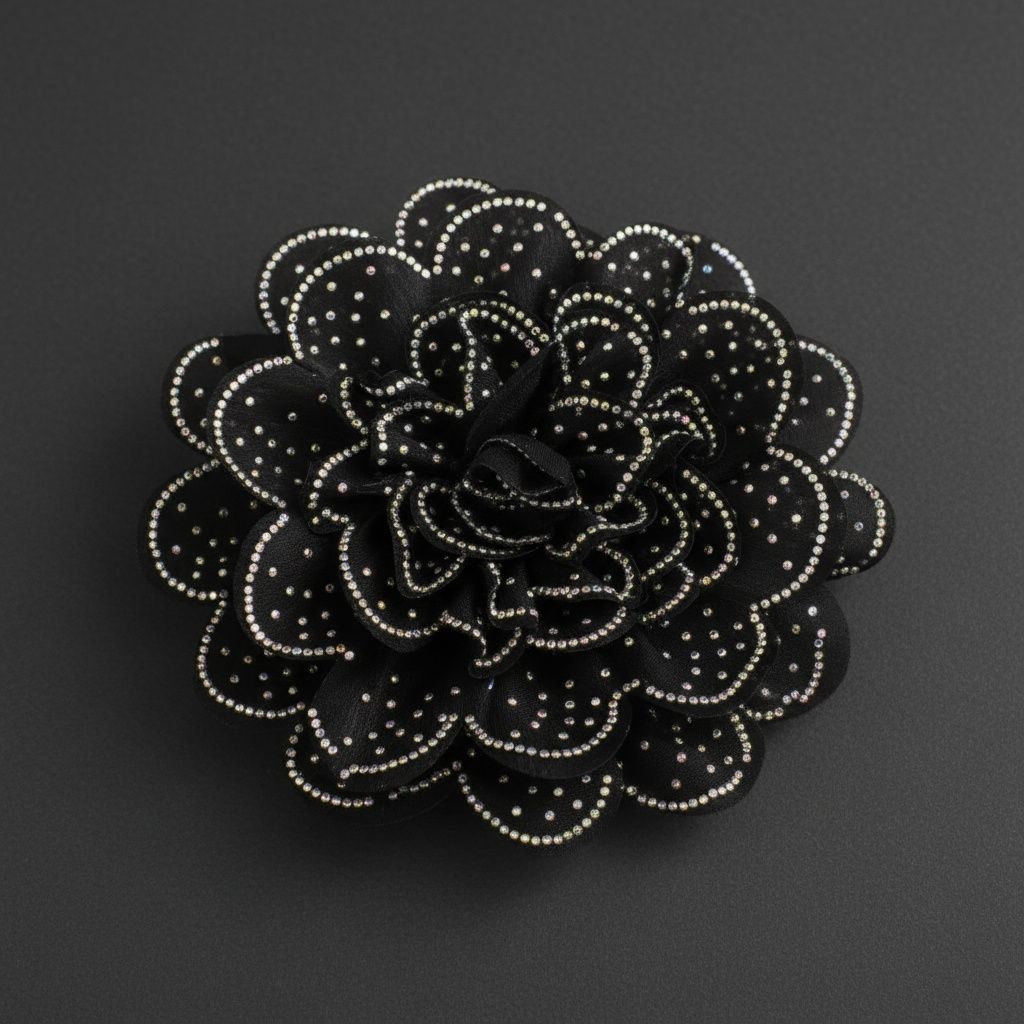 Black Camellia Flower Sparkle Brooch Hair Clip