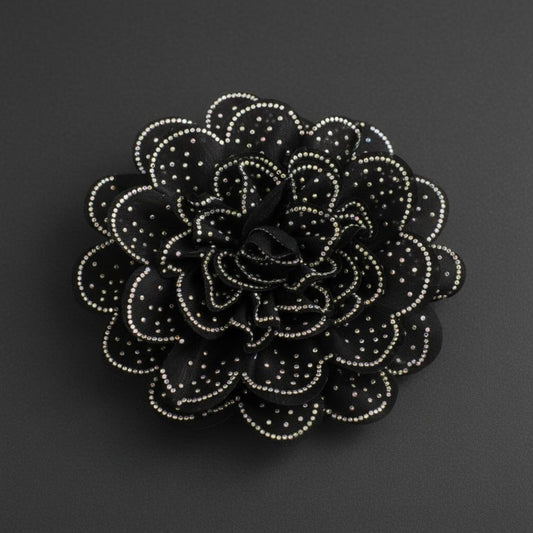 Black Camellia Flower Sparkle Brooch Hair Clip