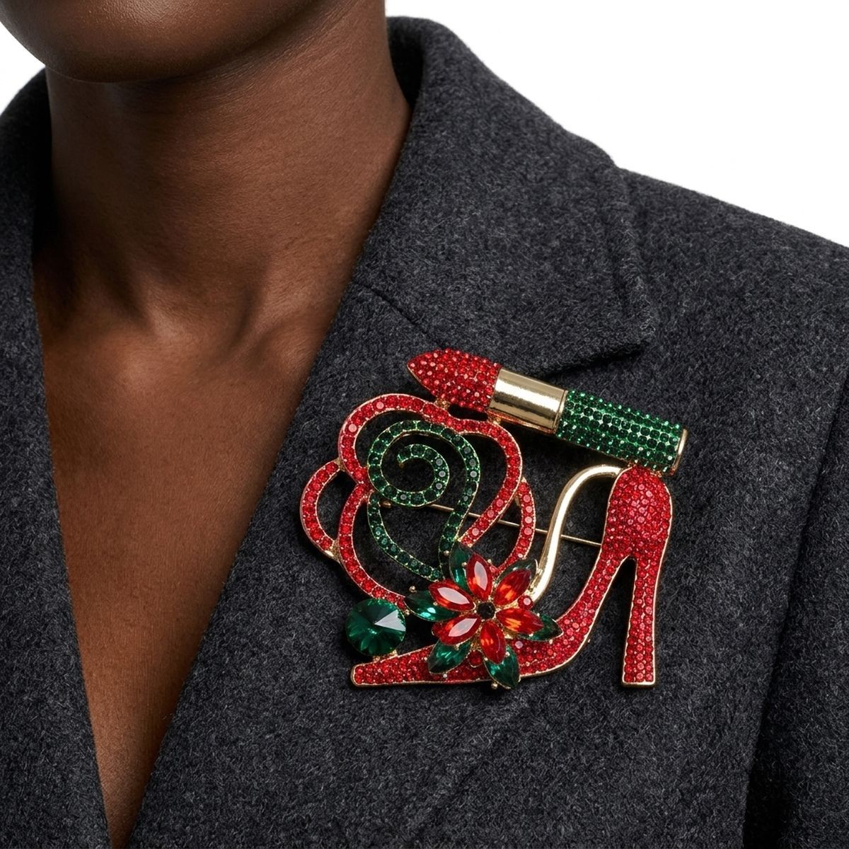 Holiday Luminous Lipstick High Heel Xmas Brooch