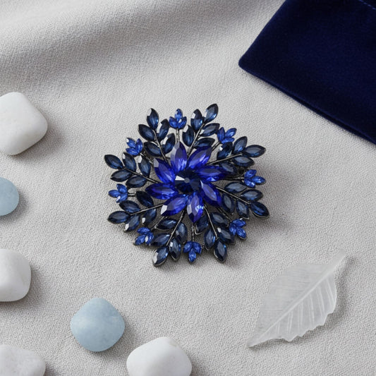 Brooch Large Navy Royal Blue Snowflake Flower Pin