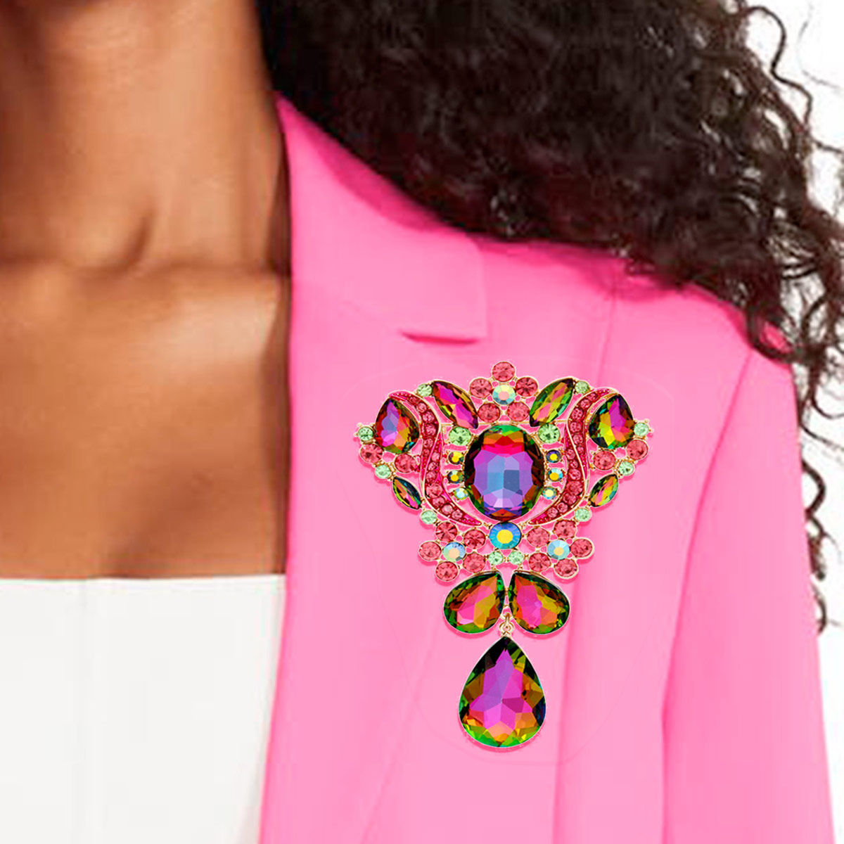 Brooch Pink Green Crystal Large Pin for Women - Premium Wholesale Jewelry from Pinktown - Just $15! Shop now at chiquestyles