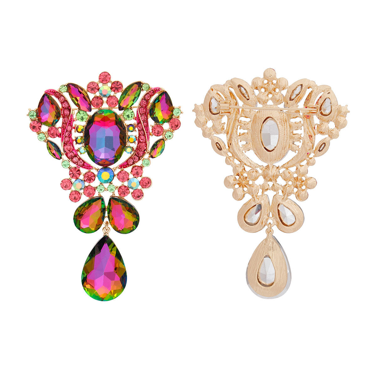 Brooch Pink Green Crystal Large Pin for Women - Premium Wholesale Jewelry from Pinktown - Just $15! Shop now at chiquestyles