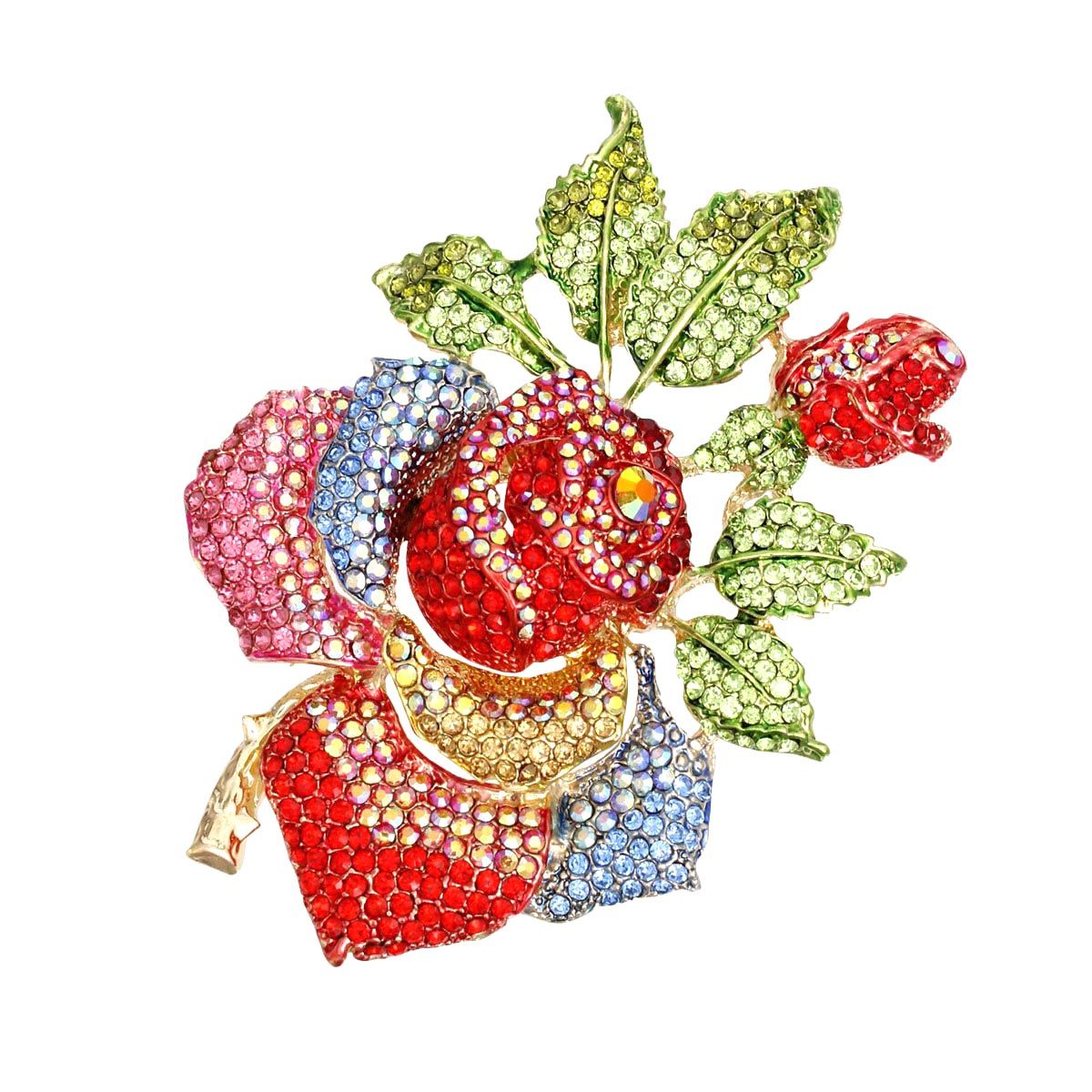 Brooch Rose Stoned Bloom Multicolor XL Pin Women - Premium Wholesale Jewelry from Pinktown - Just $50! Shop now at chiquestyles