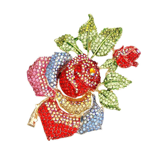 Brooch Rose Stoned Bloom Multicolor XL Pin Women - Premium Wholesale Jewelry from Pinktown - Just $50! Shop now at chiquestyles