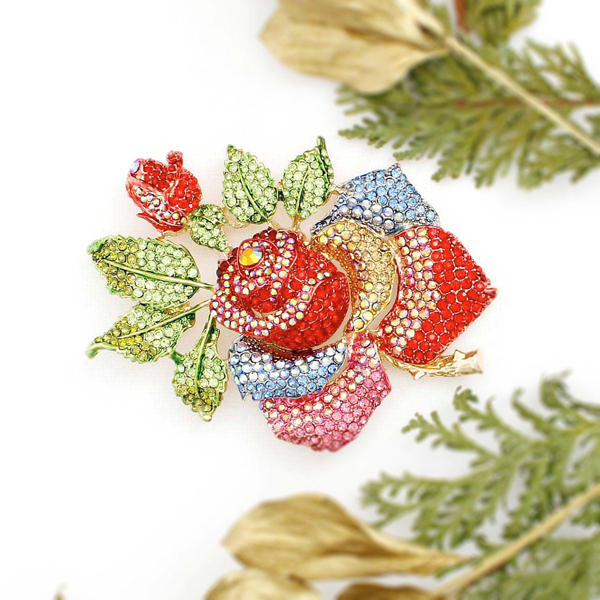 Brooch Rose Stoned Bloom Multicolor XL Pin Women - Premium Wholesale Jewelry from Pinktown - Just $50! Shop now at chiquestyles