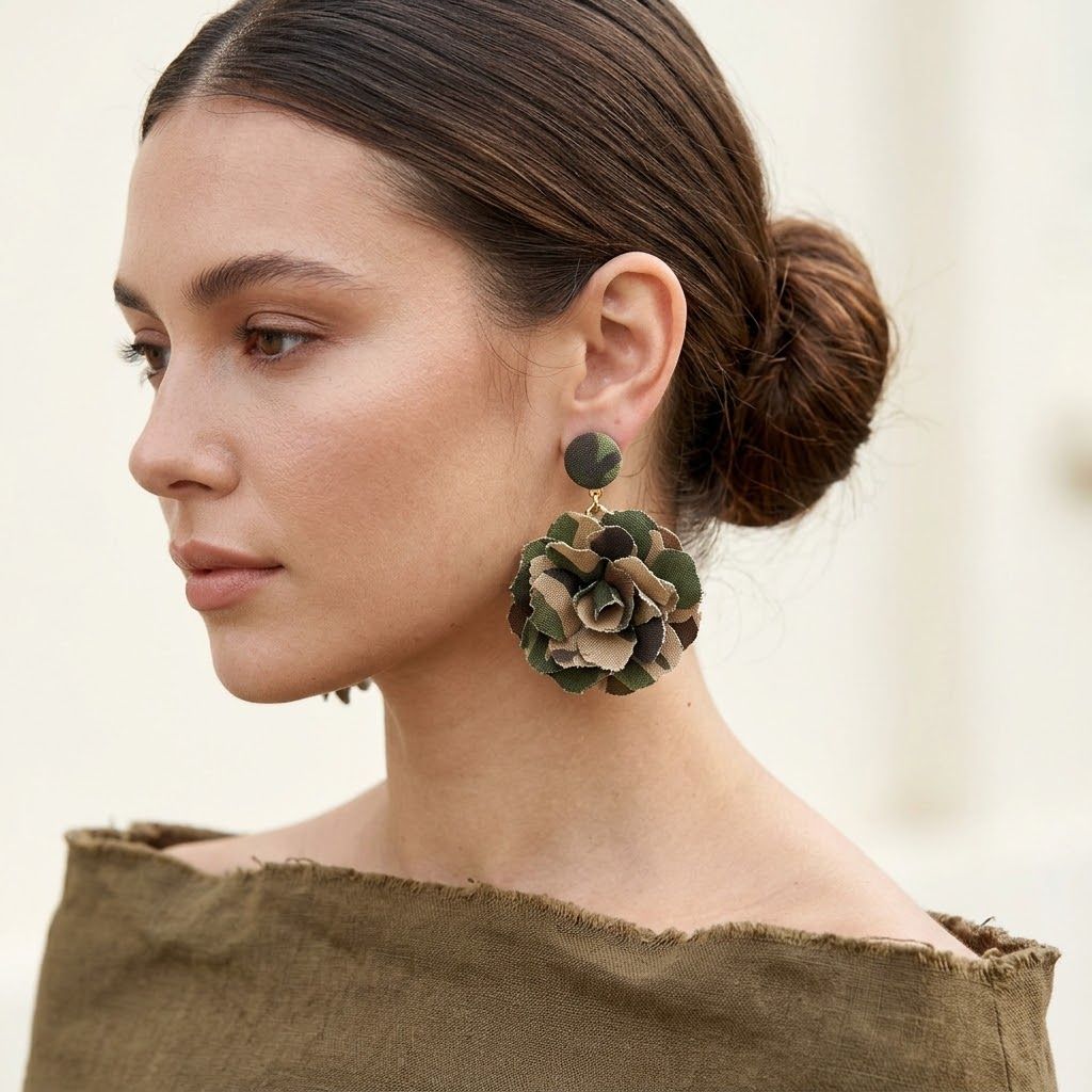 Drop Camouflage Dimensional Flower Earrings