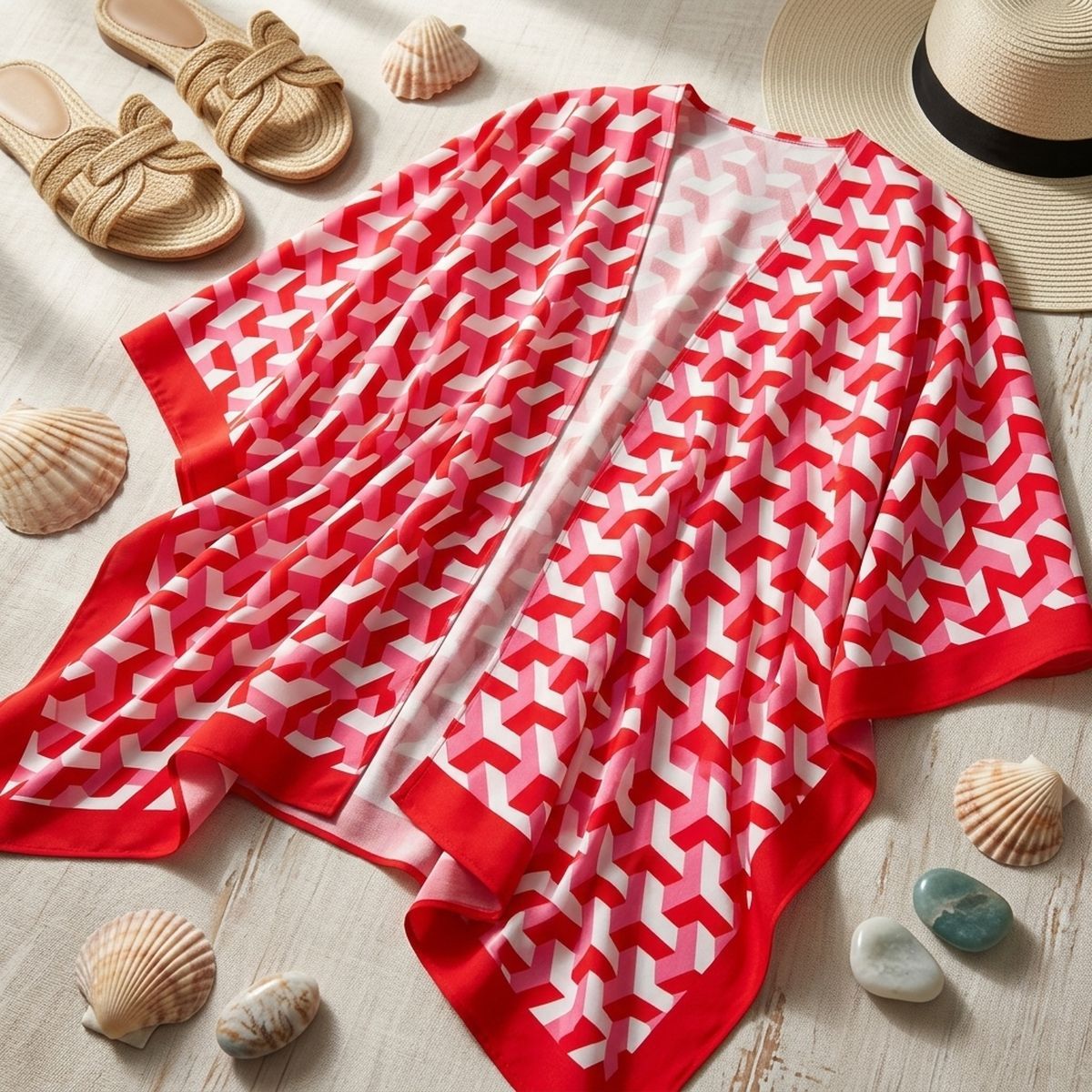 DST Sorority Kimono Red White Block Print Women