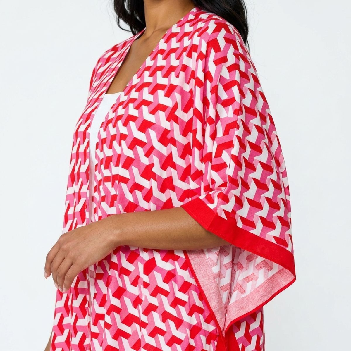 DST Sorority Kimono Red White Block Print Women