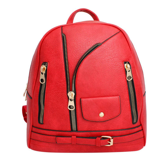 Moto Backpack Red Zipper Medium Bag for Women - Premium Wholesale Fashion Accessories from Pinktown - Just $36! Shop now at chiquestyles
