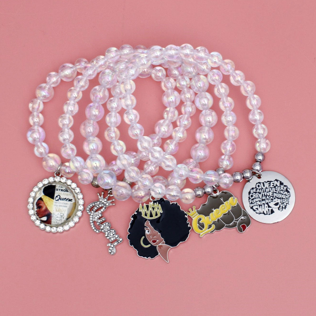 Bracelets Aurbo Bead Black Queen Charm Set