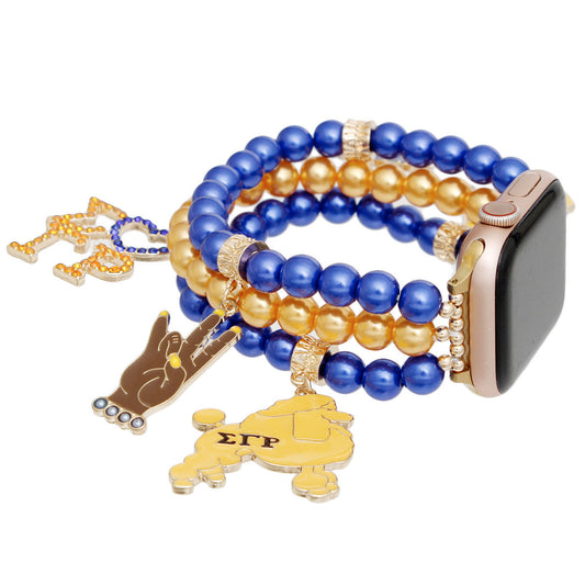 SGRHO Sorority Gold Blue Pearl Watch Band Women - Premium Sigma Gamma Rho Paraphernalia from Pinktown - Just $26! Shop now at chiquestyles