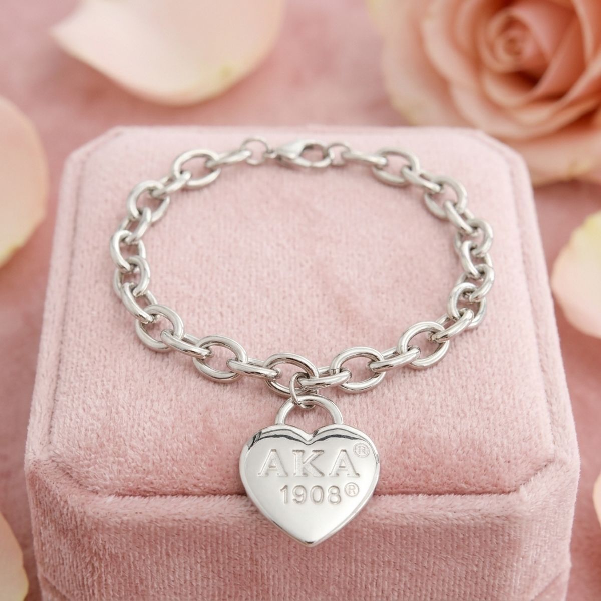 AKA Silver 1908 Legacy Heart Lock Chain Bracelet
