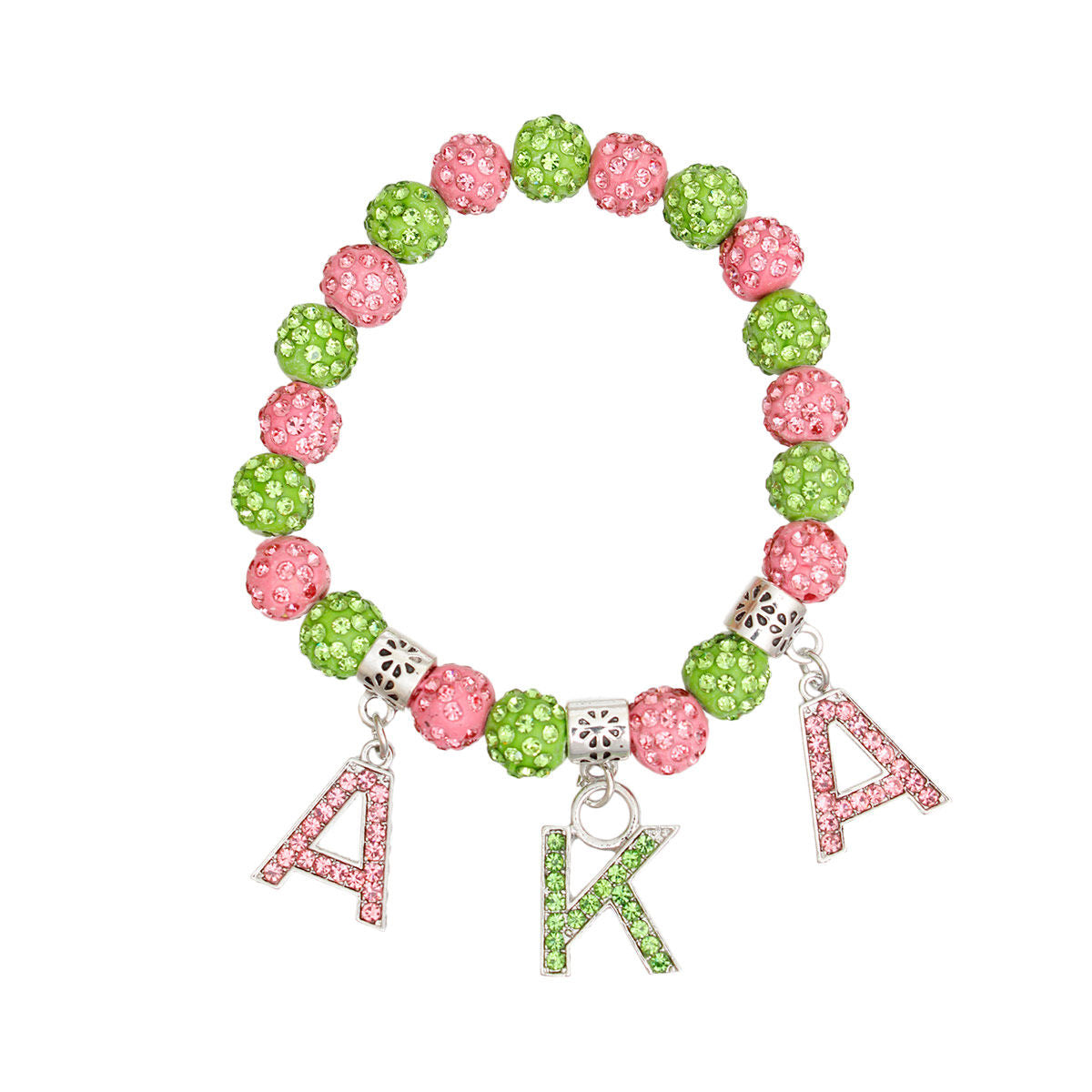 AKA Sorority Pink Green Bling Letter Bracelet - Premium AKA Sorority Paraphernalia from Pinktown - Just $12! Shop now at chiquestyles