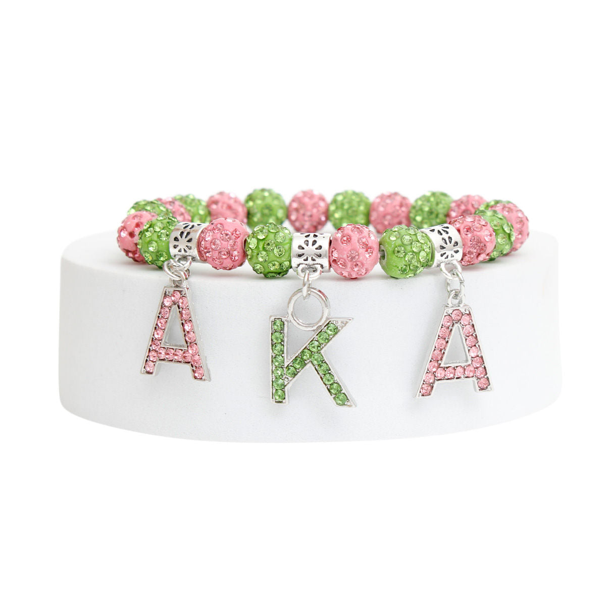 AKA Sorority Pink Green Bling Letter Bracelet - Premium AKA Sorority Paraphernalia from Pinktown - Just $12! Shop now at chiquestyles