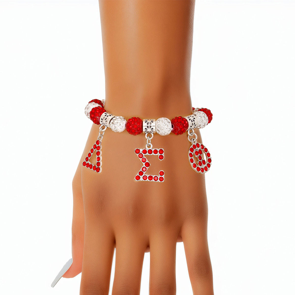 DST Sorority Red White Bling Letter Bracelet - Premium Authorized DST Vendor from Pinktown - Just $12! Shop now at chiquestyles