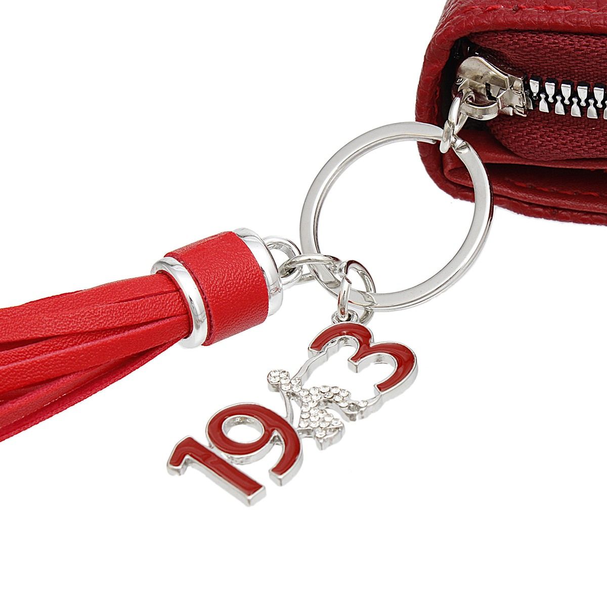 DST Sorority Red Tassel Keychain Zipper Wallet
