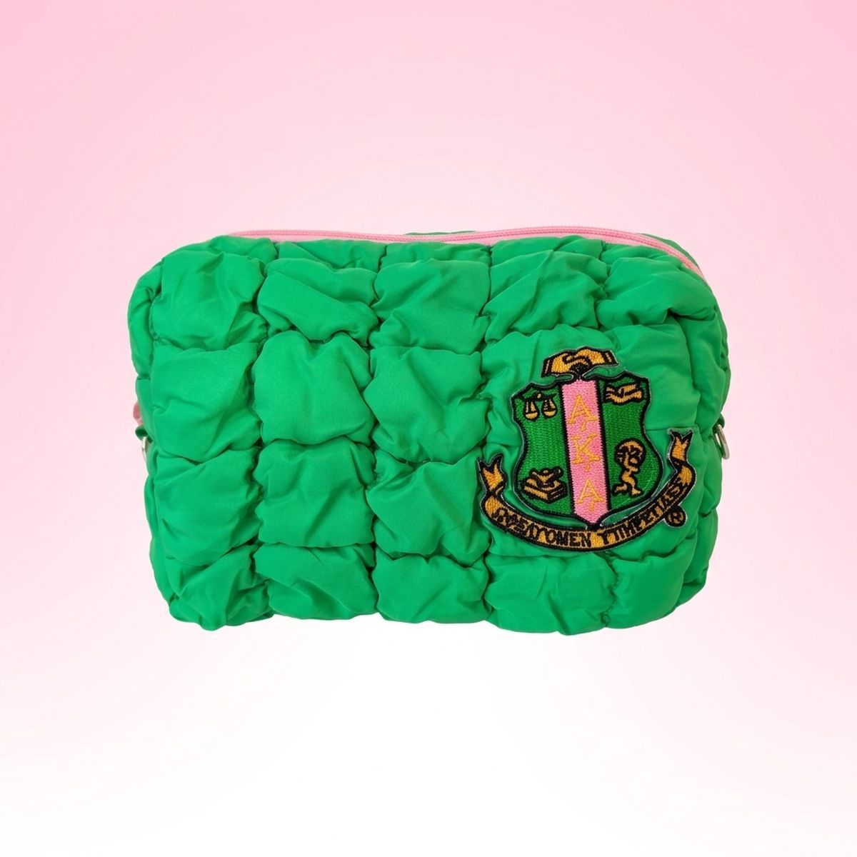 AKA Apple Green Crest Mini Quilted Puffy Pouch