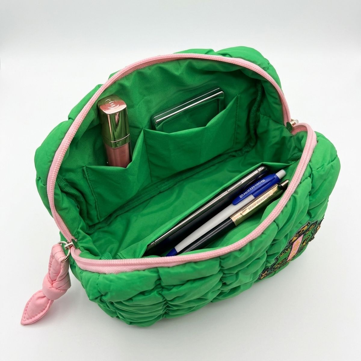 AKA Apple Green Crest Mini Quilted Puffy Pouch