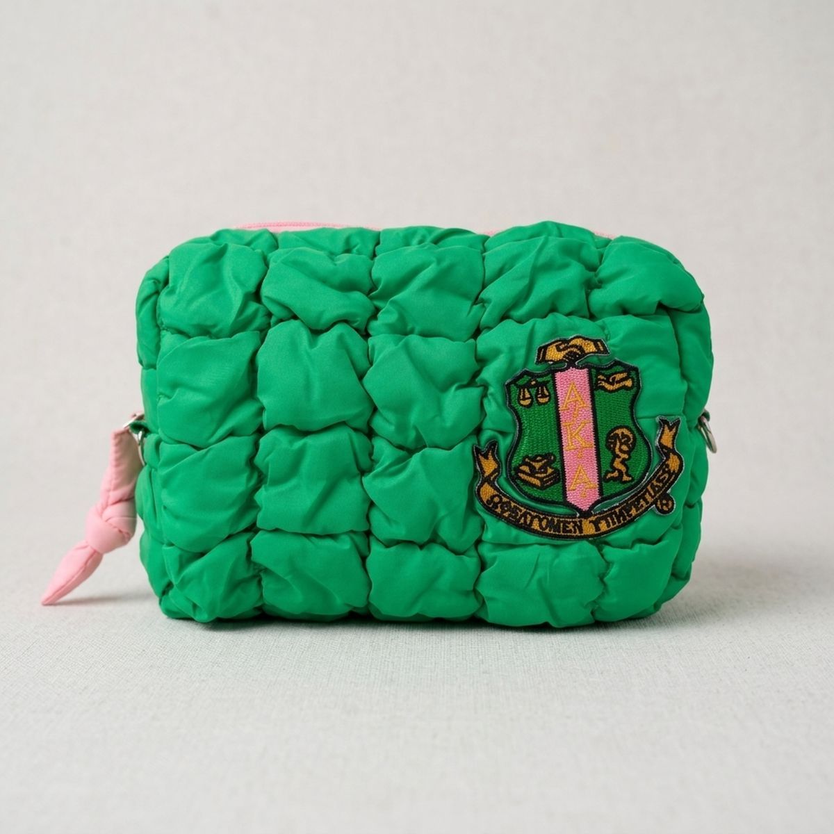 AKA Apple Green Crest Mini Quilted Puffy Pouch