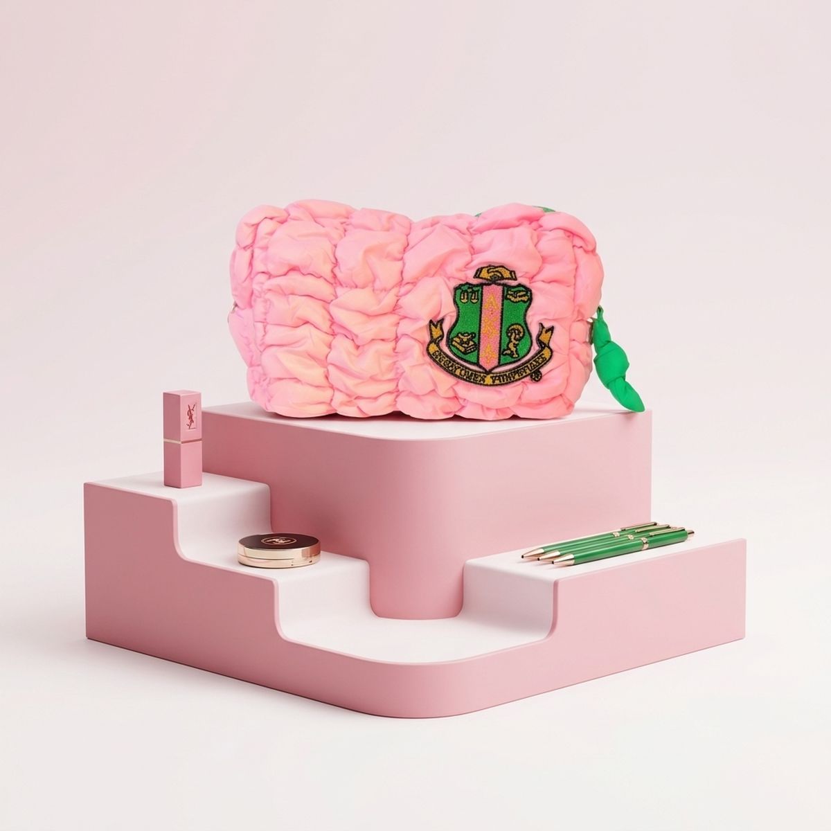 AKA Candy Pink Crest Mini Quilted Puffy Pouch