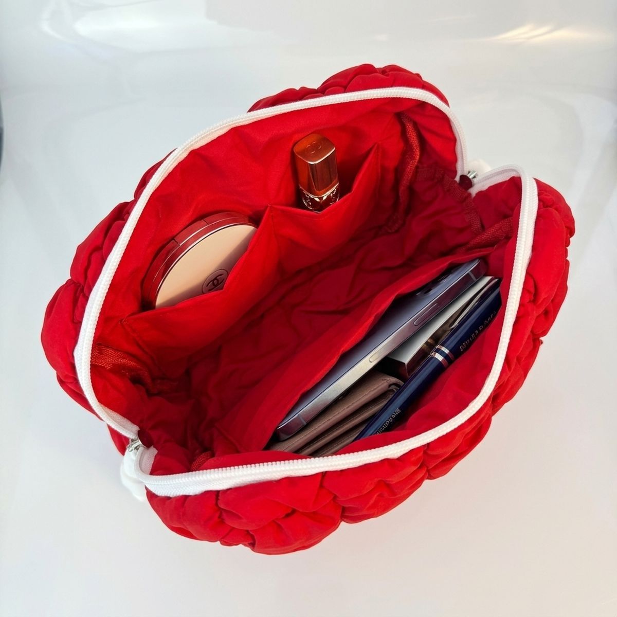 DST Crimson Red Crest Mini Quilted Puffy Pouch