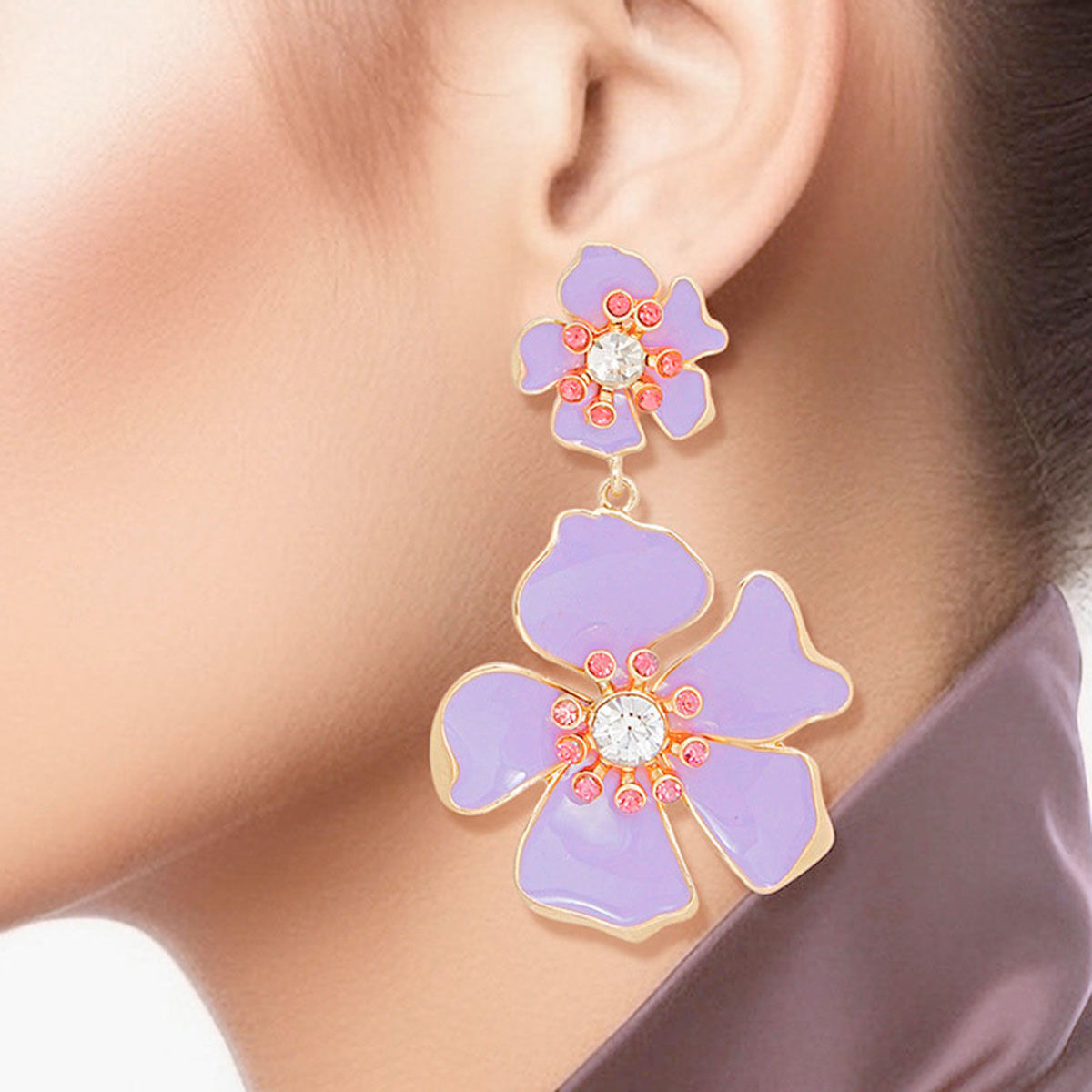 Drop Lavender Gold Tropical Flower Earrings Women - Premium Wholesale Jewelry from Pinktown - Just $14! Shop now at chiquestyles