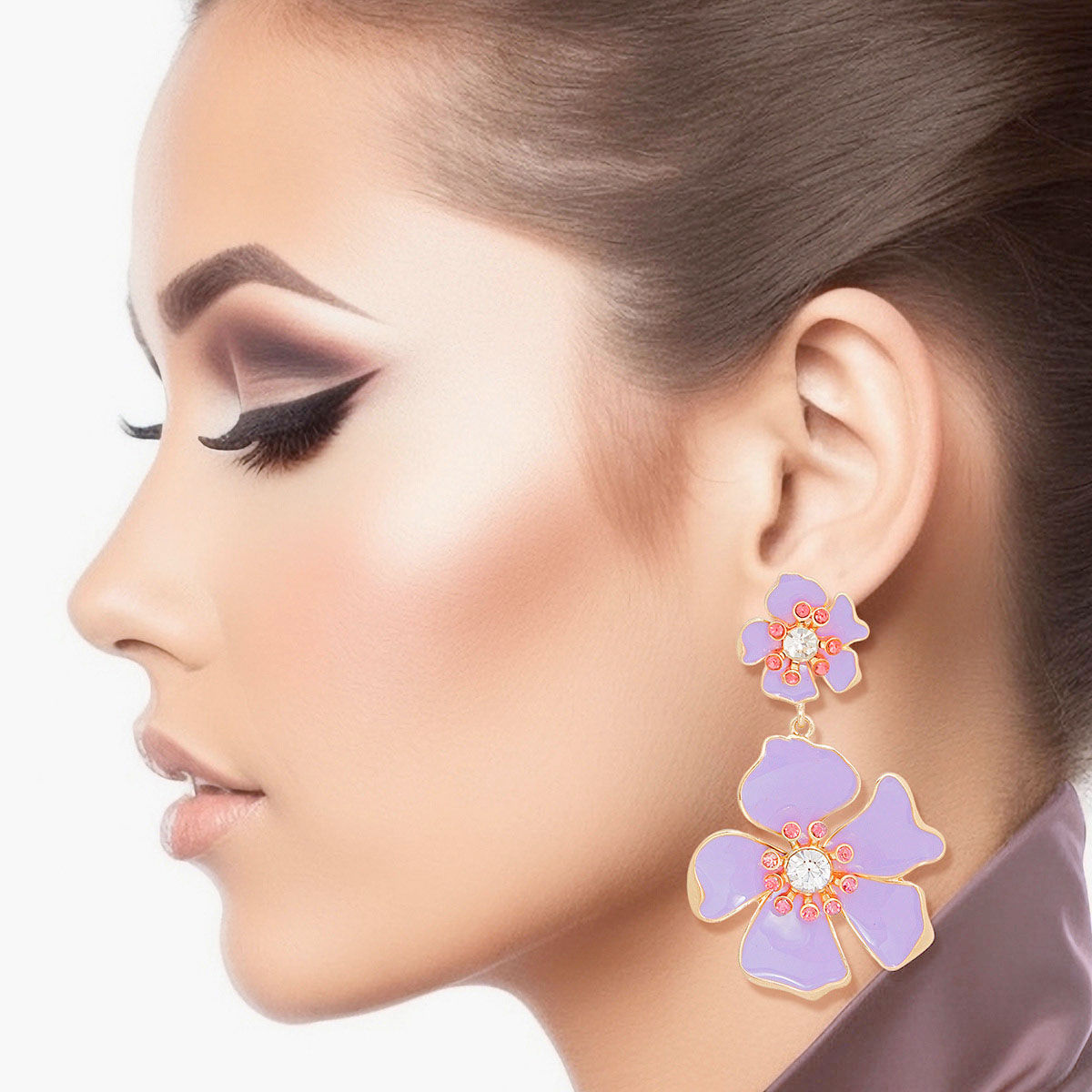 Drop Lavender Gold Tropical Flower Earrings Women - Premium Wholesale Jewelry from Pinktown - Just $14! Shop now at chiquestyles