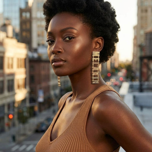 Gold Rhinestone MELANIN Link Earrings