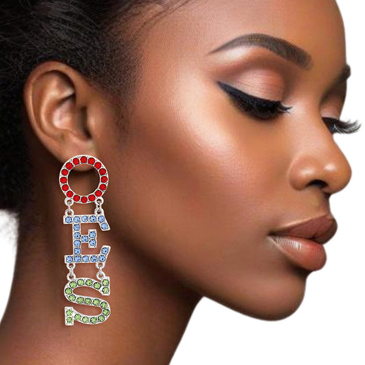 OES Sorority Linked Letter Rhinestone Dangle Studs - Premium Wholesale Jewelry from Pinktown - Just $13! Shop now at chiquestyles