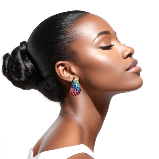 Studs Rainbow Embellished Small Teardrop Earrings - Premium Wholesale Jewelry from Pinktown - Just $8! Shop now at chiquestyles