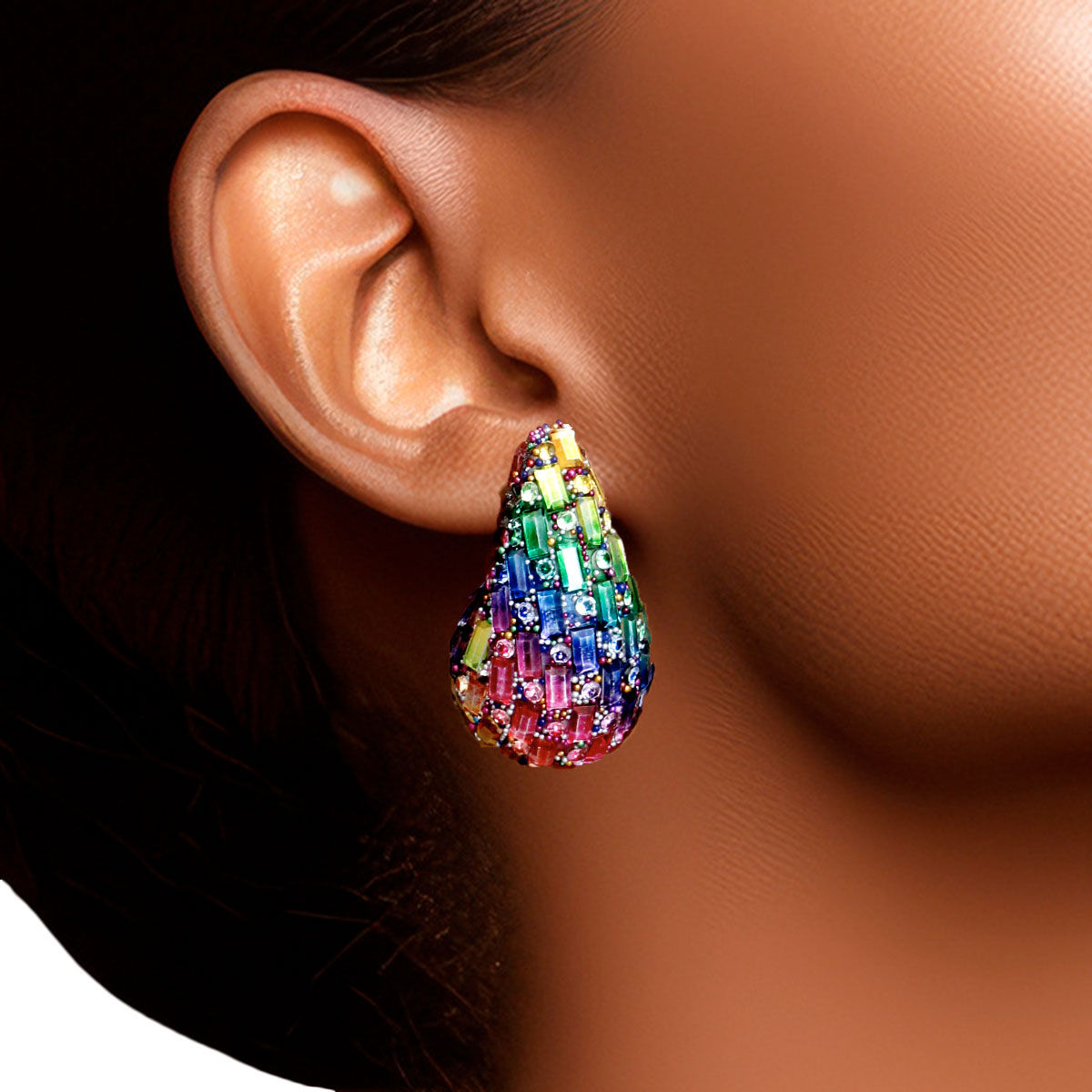 Studs Rainbow Embellished Small Teardrop Earrings - Premium Wholesale Jewelry from Pinktown - Just $8! Shop now at chiquestyles