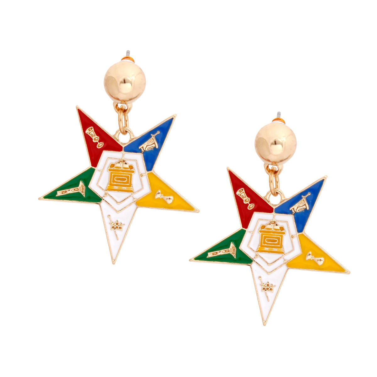 OES Sorority White Star Shield Drop Gold Earrings - Premium Wholesale Jewelry from Pinktown - Just $10! Shop now at chiquestyles