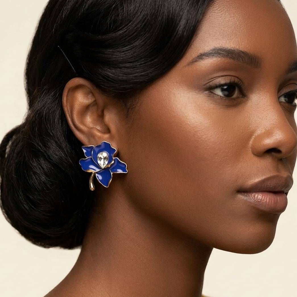 Zeta Phi Beta Blue Enamel Flower Stud Earrings