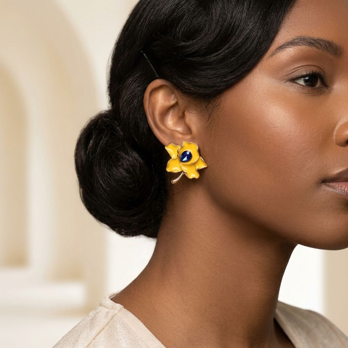 Sigma Gamma Rho Yellow Enamel Flower Stud Earrings