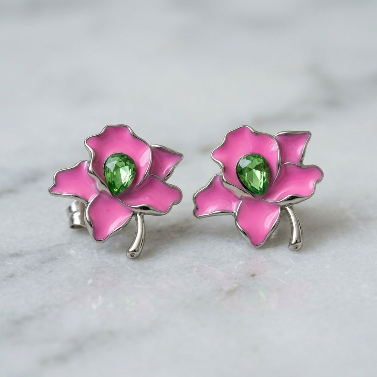 Alpha Kappa Alpha Pink Enamel Flower Stud Earrings