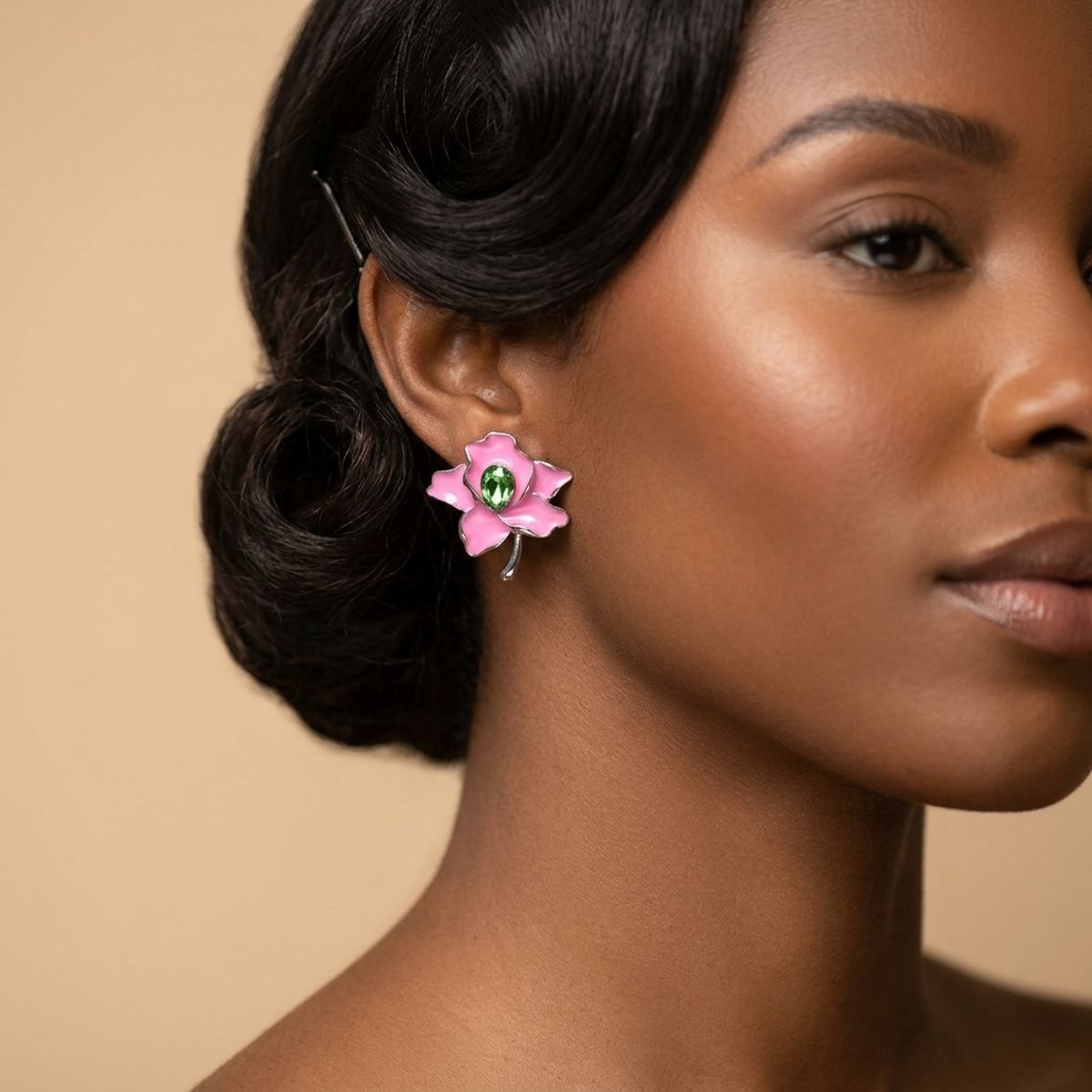 Alpha Kappa Alpha Pink Enamel Flower Stud Earrings