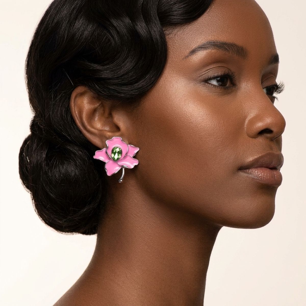Alpha Kappa Alpha Pink Enamel Flower Stud Earrings
