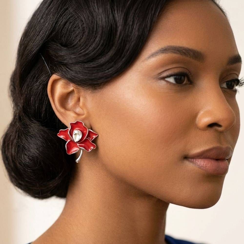 Delta Sigma Theta Red Enamel Flower Stud Earrings