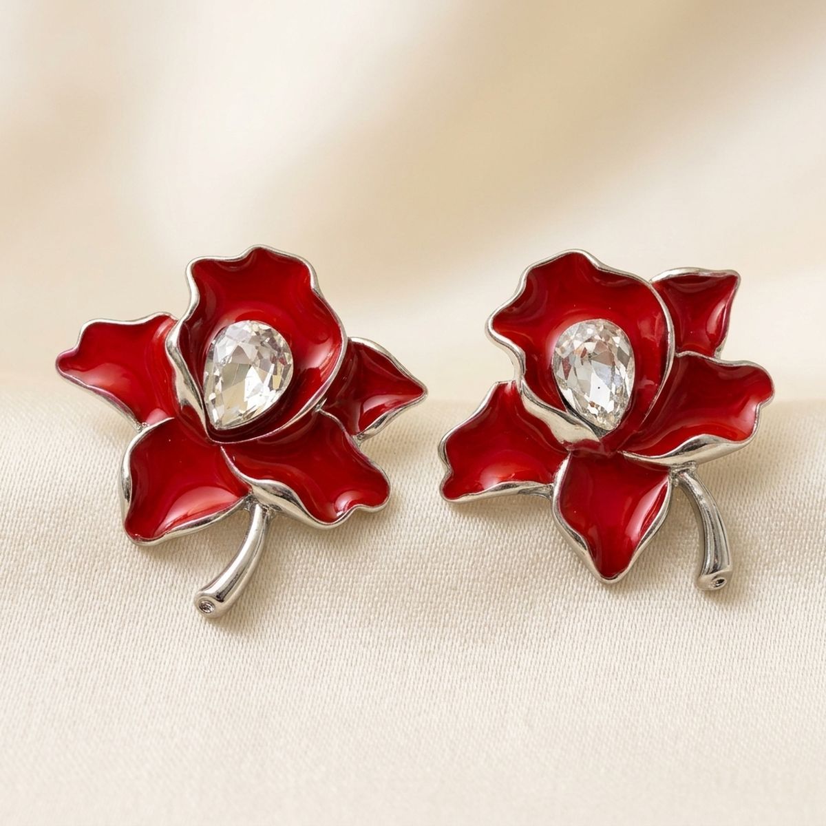 Delta Sigma Theta Red Enamel Flower Stud Earrings