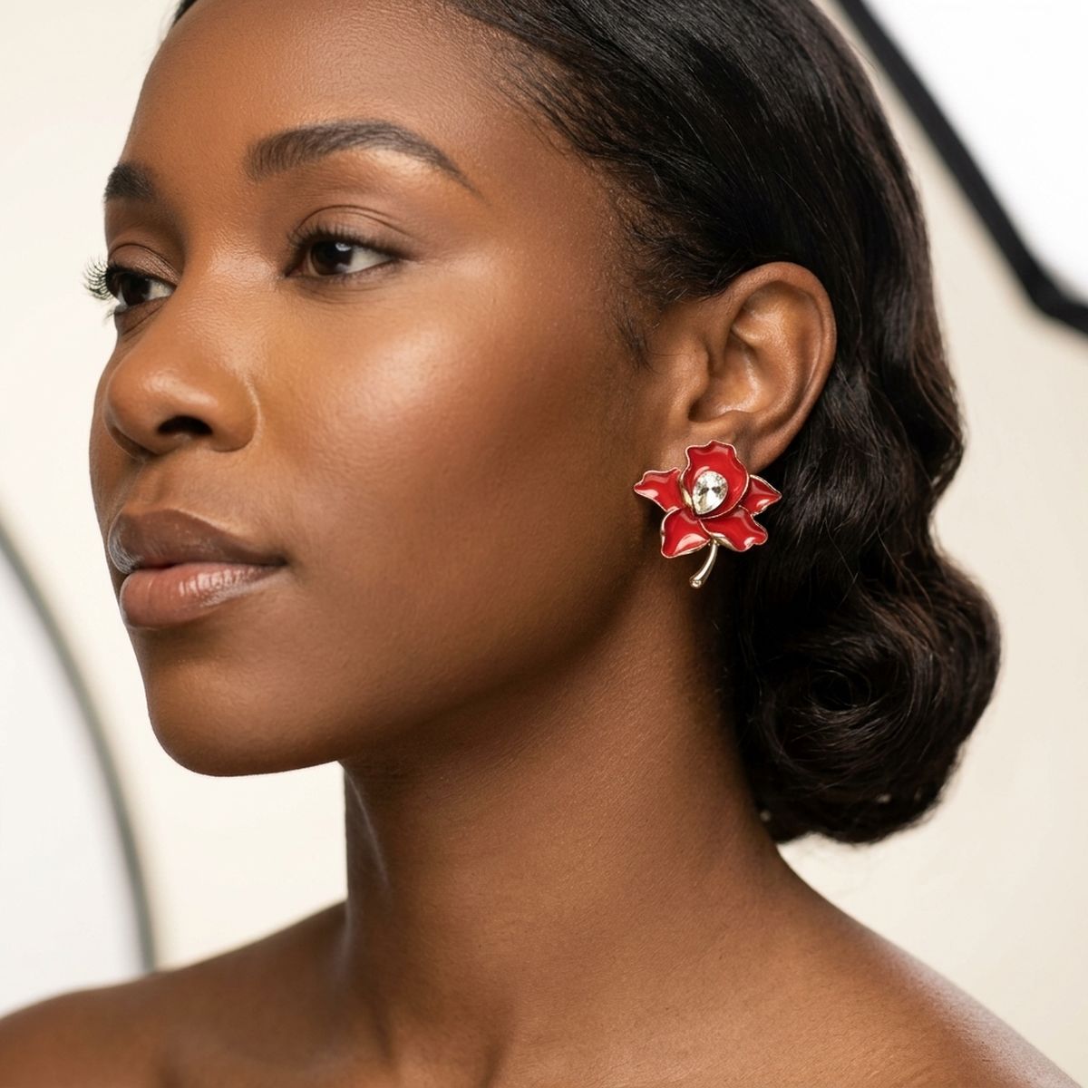Delta Sigma Theta Red Enamel Flower Stud Earrings