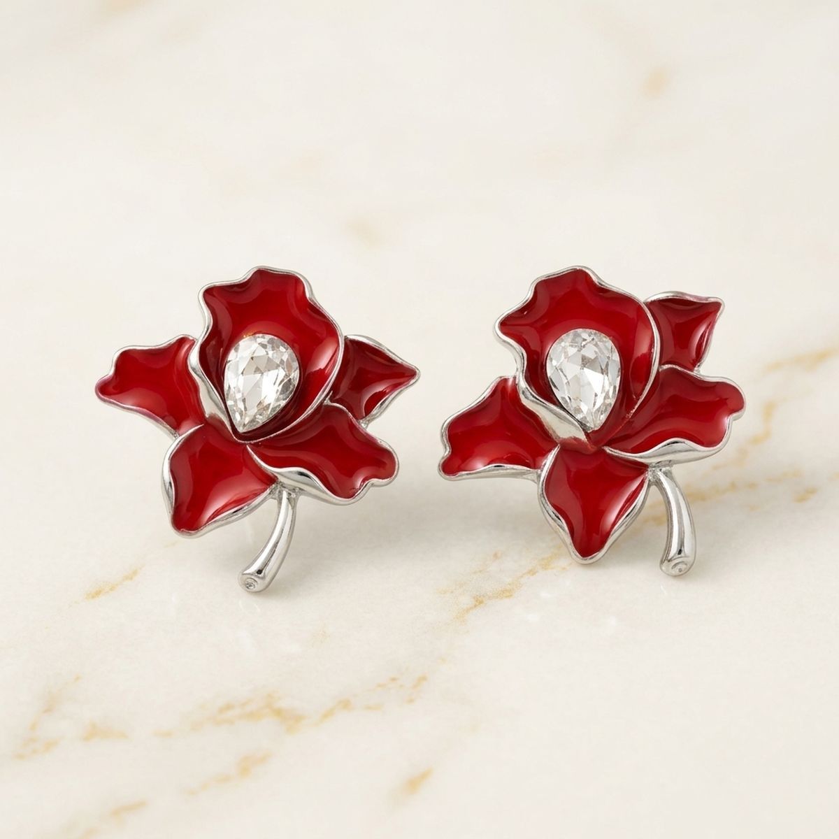 Delta Sigma Theta Red Enamel Flower Stud Earrings