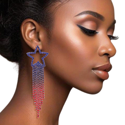 Fringe Earrings Star USA Bling for Women - Premium Wholesale Jewelry from Pinktown - Just $12! Shop now at chiquestyles
