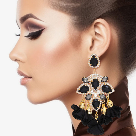 Dangle Black Crystal Petal Tassel Earrings Women - Premium Wholesale Jewelry from Pinktown - Just $22! Shop now at chiquestyles