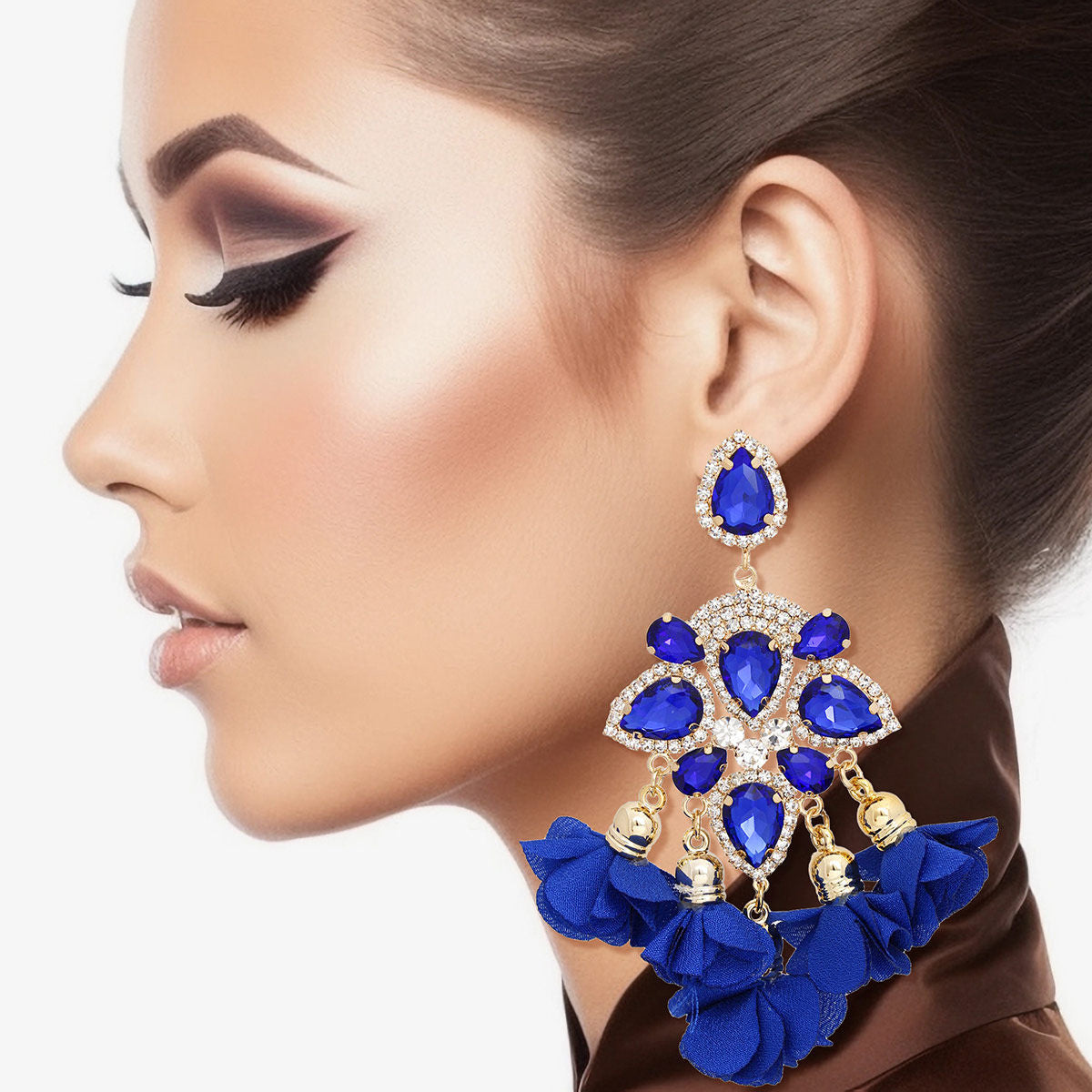 Dangle Royal Blue Crystal Petal Tassel Earrings - Premium Wholesale Jewelry from Pinktown - Just $22! Shop now at chiquestyles