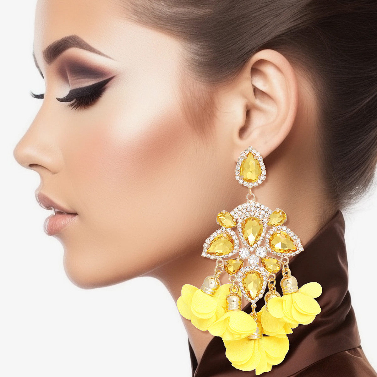 Dangle Yellow Crystal Petal Tassel Earrings Women - Premium Wholesale Jewelry from Pinktown - Just $22! Shop now at chiquestyles