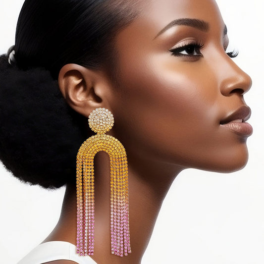 Fringe Sunset Pave Long Arched Earrings for Women - Premium Wholesale Jewelry from Pinktown - Just $16! Shop now at chiquestyles