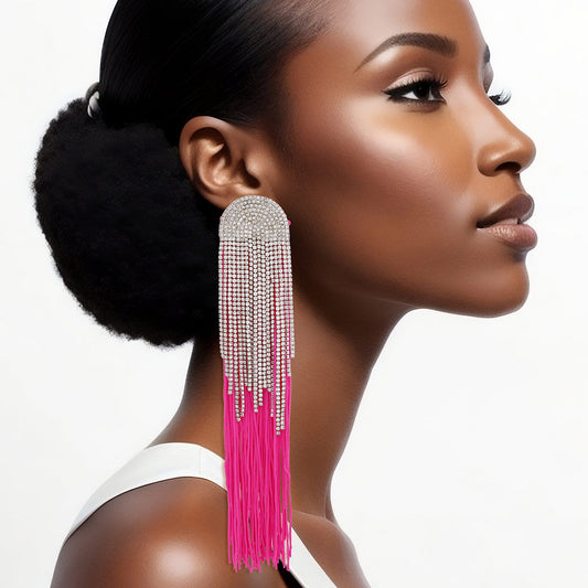 Tassel Fuchsia Long Fringe Glam Earrings for Women - Premium Wholesale Jewelry from Pinktown - Just $19! Shop now at chiquestyles