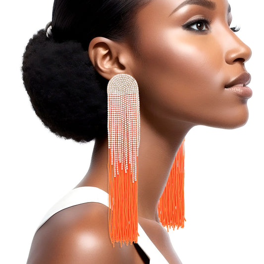 Tassel Orange Long Fringe Glam Earrings for Women - Premium Wholesale Jewelry from Pinktown - Just $19! Shop now at chiquestyles