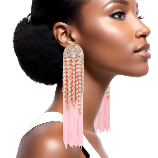 Tassel Pink Long Fringe Glam Earrings for Women - Premium Wholesale Jewelry from Pinktown - Just $19! Shop now at chiquestyles