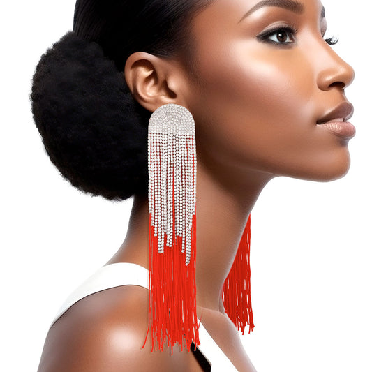 Tassel Red Long Fringe Glam Earrings for Women - Premium Wholesale Jewelry from Pinktown - Just $19! Shop now at chiquestyles